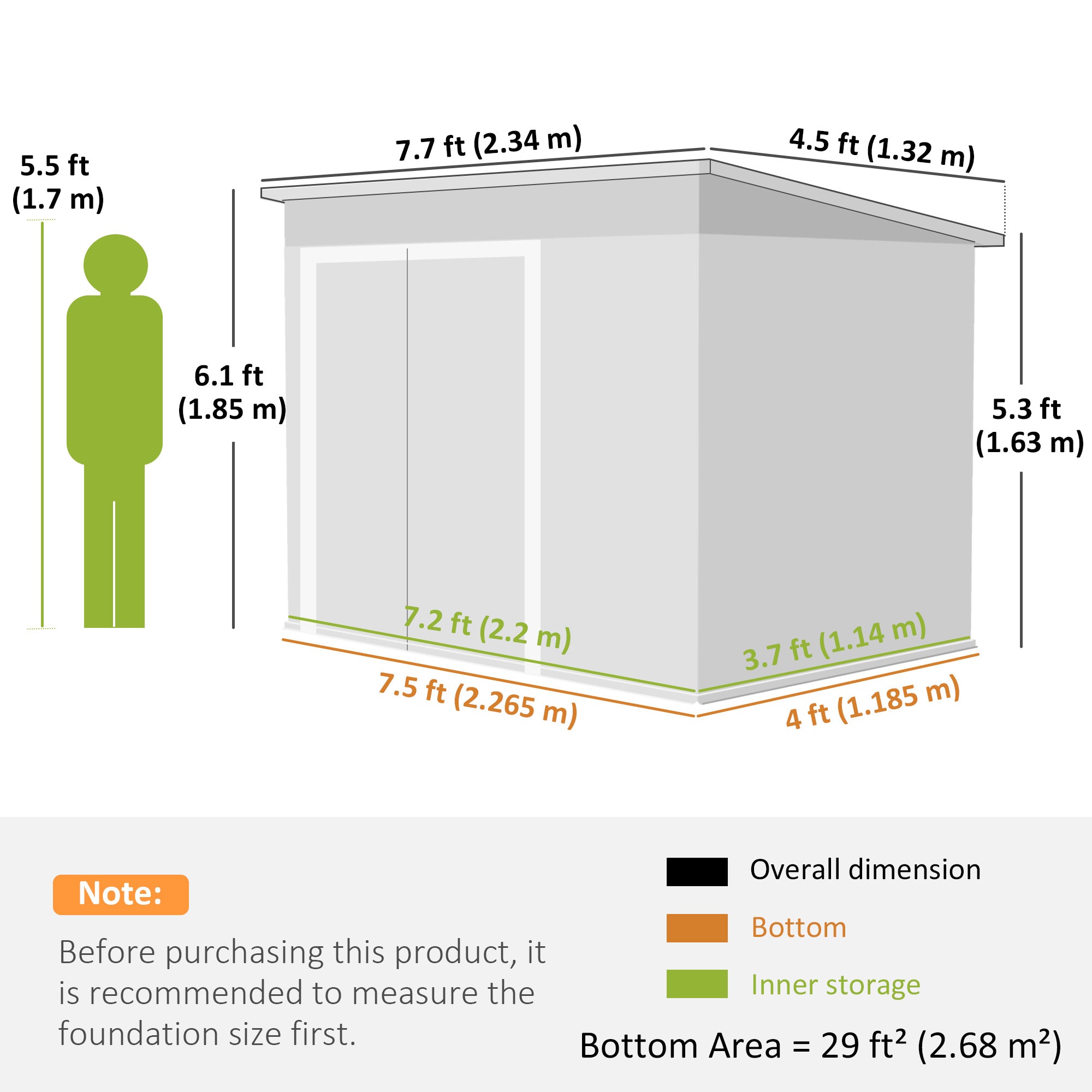 Outsunny 7.5 x 4.3ft Metal Garden Storage Shed, Waterproof Outdoor Shed with Triple Lockable Door, Gloves, Vents, Green 