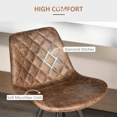 HOMCOM Set Of 2 Bar Stools Vintage Microfiber Cloth Tub Seats Padded Comfortable Steel Frame Footrest Quilted Home Bar Cafe Kitchen Chair Stylish Brown 