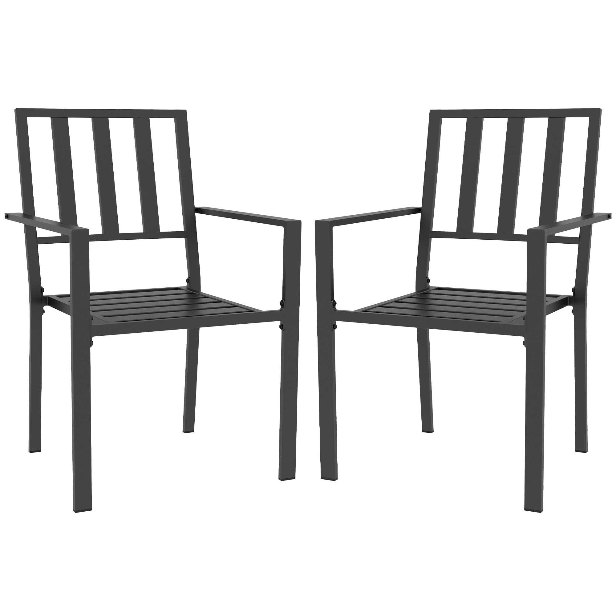 Outsunny Set of Two Minimal Metal Garden Chairs - Black 