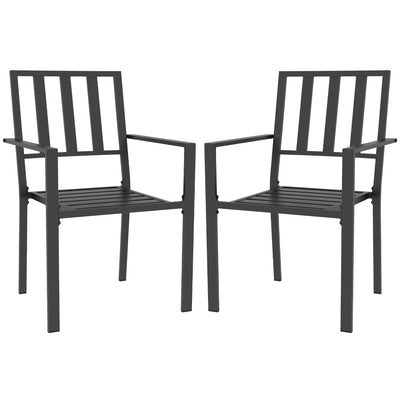 Outsunny Set of Two Minimal Metal Garden Chairs - Black 