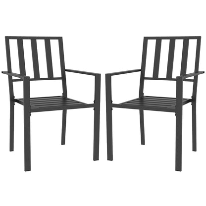 Outsunny Set of Two Minimal Metal Garden Chairs - Black 