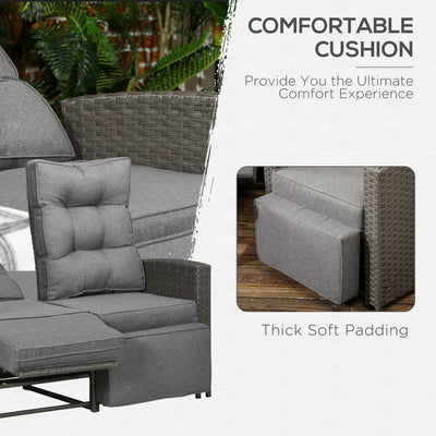 Outsunny 4 Piece Rattan Garden Furniture Set Outdoor Sofa Sectional Set with Glass Top Table for Poolside, Grey 