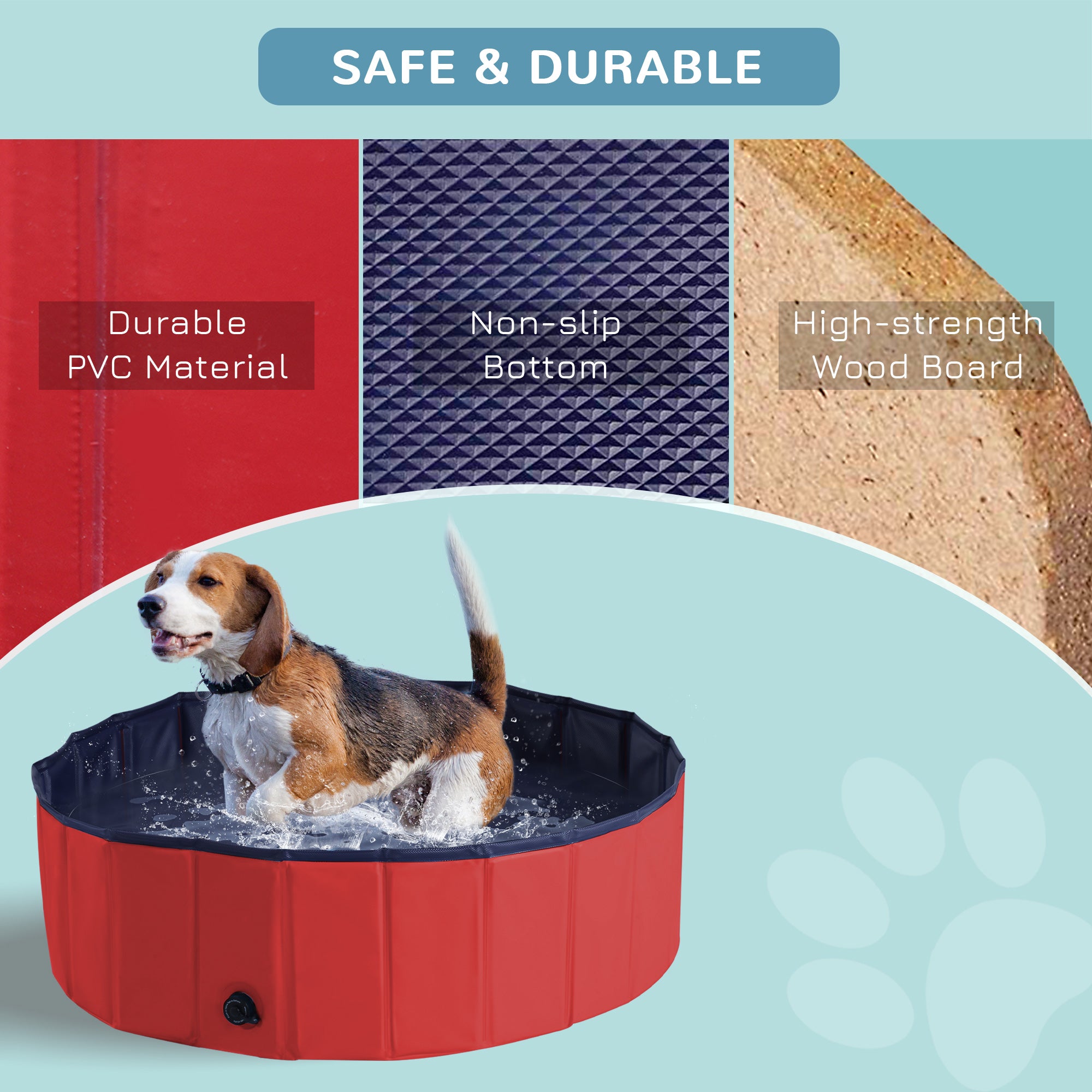 PawHut Foldable Dog Paddling Pool Pet Cat Swimming Pool Indoor/ Outdoor Collapsible Summer Bathing Tub Shower Tub Puppy Washer, Φ 100 x 30H cm, Red 