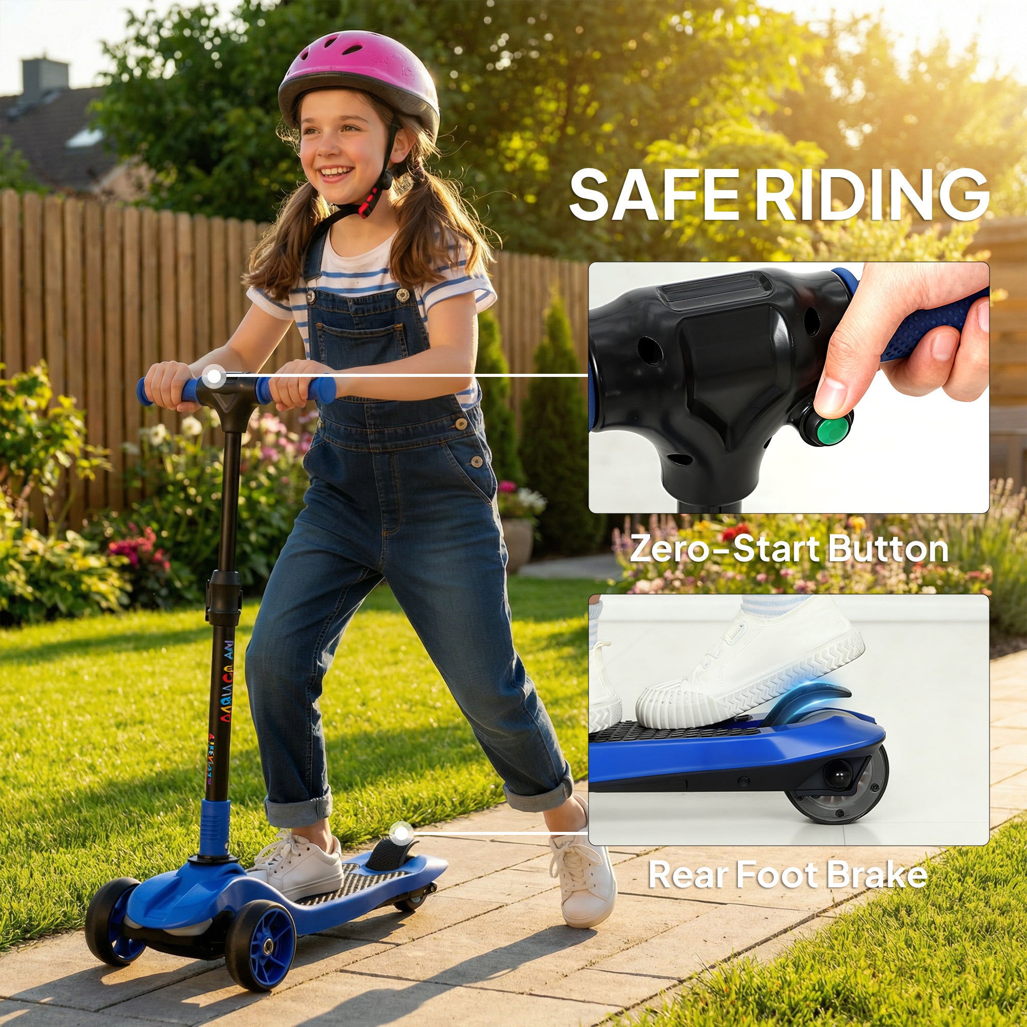 AIYAPLAY Three-Wheel Foldable Electric Scooter for Kids Aged 6-10 Years, Blue 