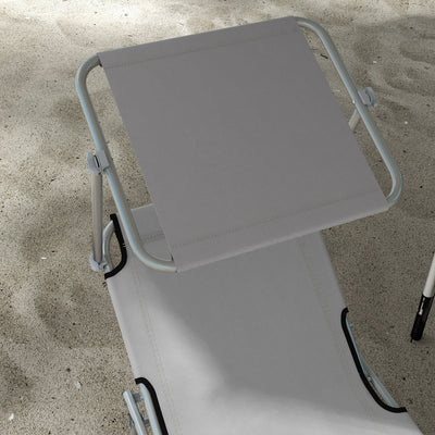 Outsunny Outdoor Foldable Sun Lounger Set of 2, 4 Level Adjustable Backrest Reclining Sun Lounger Chair with Angle Adjust Sun Shade Awning for Beach, Garden, Patio, Light Grey 