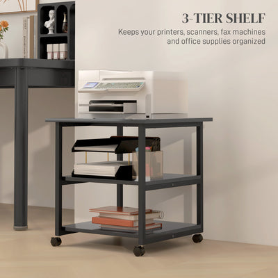HOMCOM Three-Tier Steel Printer Stand, with Wheels - Black 