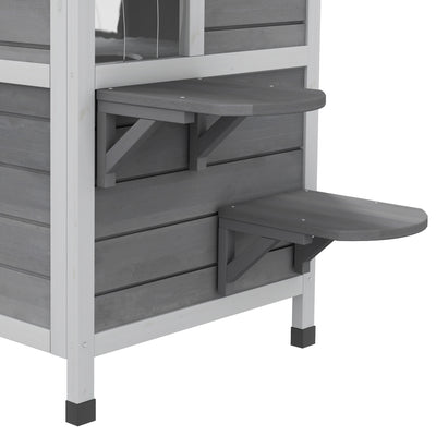 PawHut 2-story Cat House Outdoor, Weatherproof Wooden Cat Enclosure for Feral Cats with Escape Door, Openable Roof, Jumping Platforms, Grey 