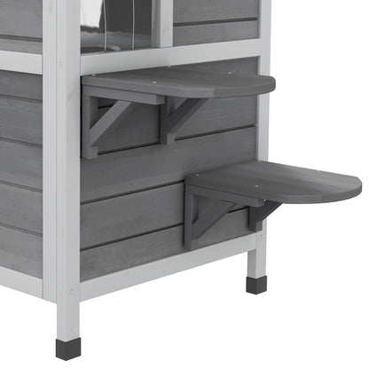 PawHut 2-story Cat House Outdoor, Weatherproof Wooden Cat Enclosure for Feral Cats with Escape Door, Openable Roof, Jumping Platforms, Grey 