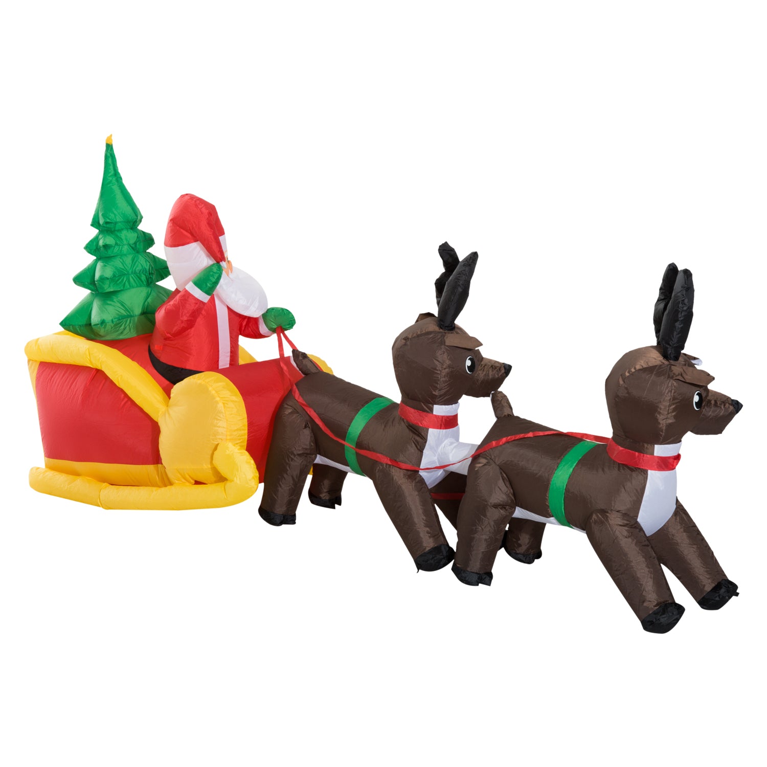 HOMCOM Large Self-inflating Inflatable Xmas Santa Claus Sledge Sleigh w/Reindeer LED Outdoor Blow Up Christmas Decoration 