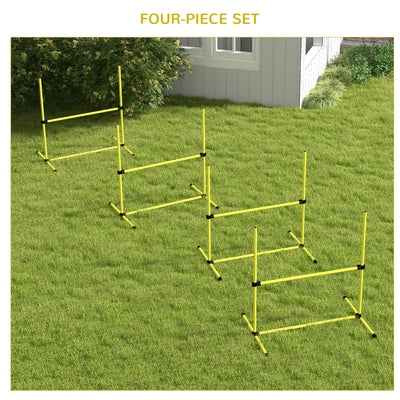PawHut 4 Pieces Dog Agility Training Equipment, Adjustable Height Jumps Hurdle with Carrying Bag for Outdoor, Yellow 