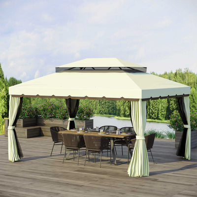 Outsunny 4 x 3 m Aluminum Garden Gazebo, Double Roof Outdoor Gazebo Canopy Shelter with Netting & Curtains for Garden, Lawn, Backyard and Deck, Cream 