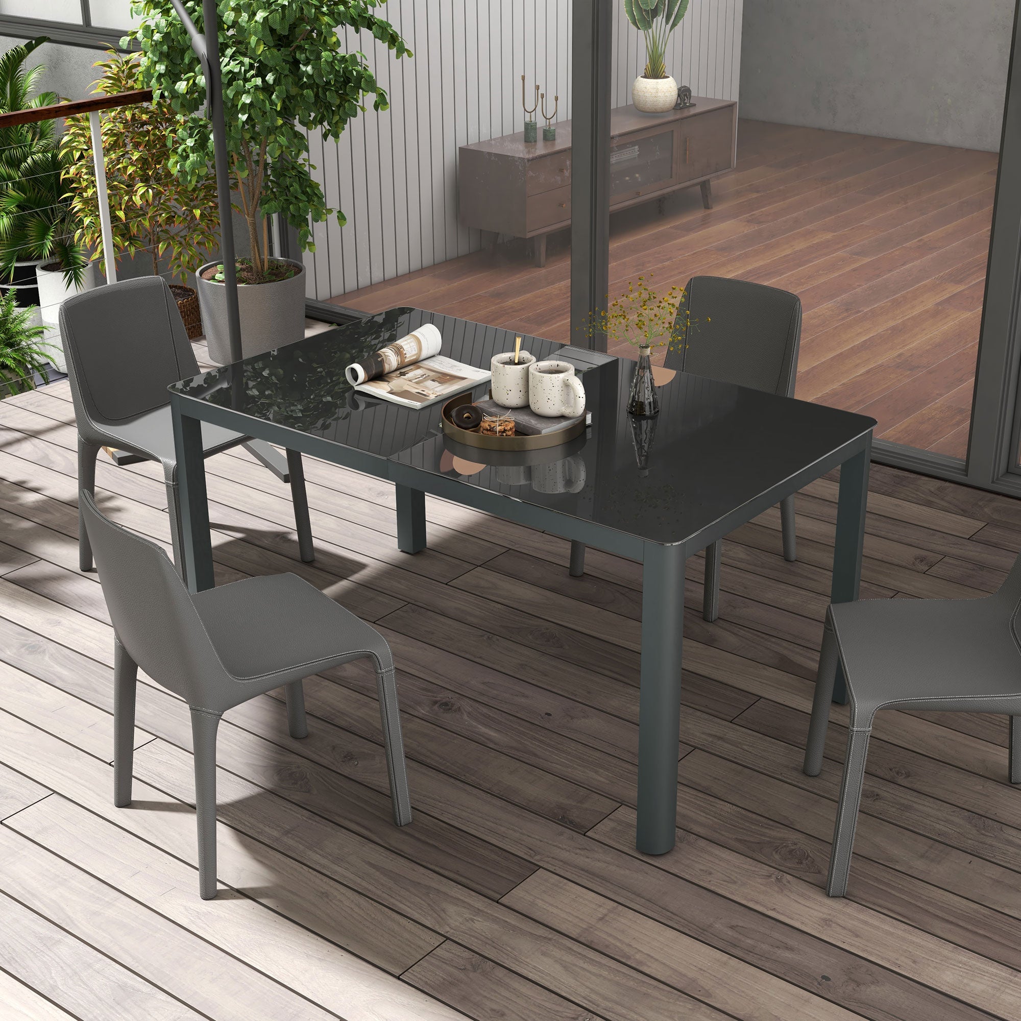 Outsunny 150cm x 88cm Aluminium Table, with Glass Tabletop - Grey 