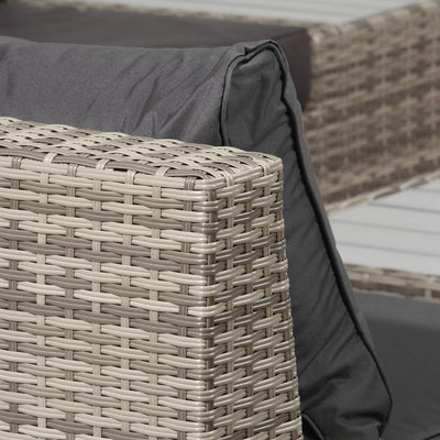 Outsunny 4 PCs Rattan Garden Furniture Outdoor Sectional Corner Sofa and Coffee Table Set  Conservatory Wicker Weave Furniture with Armrest and Cushions - Light Grey 