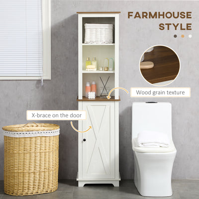 kleankin Bathroom Cabinet, Tall Storage Cabinet with Door and Adjustable Shelves, 39.5 x 30 x 160 cm, White 