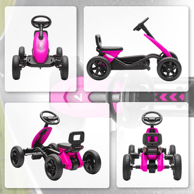 AIYAPLAY Pedal Go Kart for Kids 2-5 Years, with Silent EVA Wheels, Metal Frame, Pink 