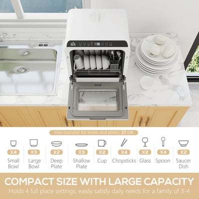 HOMCOM 6L Five-Mode Tabletop Dishwasher - White 