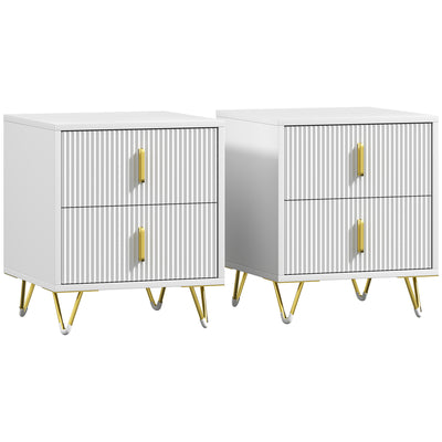 Set of 2 Elegant Chest of Two Drawers - White/Gold-Tone 