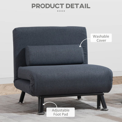 HOMCOM Linen Chair Bed, 3-in-1 Convertible Sleeper Chair with Adjustable Backrest, Pillow, for Living Room, Bedroom, Dark Grey 