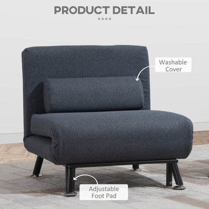 HOMCOM Linen Chair Bed, 3-in-1 Convertible Sleeper Chair with Adjustable Backrest, Pillow, for Living Room, Bedroom, Dark Grey 
