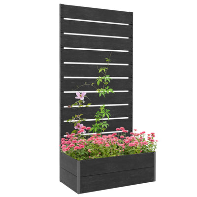 Outsunny 34 x 69.5cm Garden Planter Box, with Back Trellis, Black 