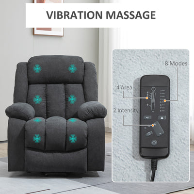 HOMCOM Oversized Riser and Recliner Chairs for the Elderly with 8 Vibration Massage, Large Fabric Upholstered Lift Chair for Living Room with Remote Control, Side Pocket, Footrest, Dark Grey 