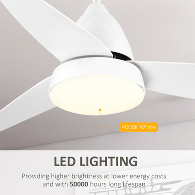 HOMCOM Reversible Ceiling Fan with Light, 3 Blades Indoor Modern Mount White LED Lighting Fan with Remote Controller, for Bedroom, Living Room, White 