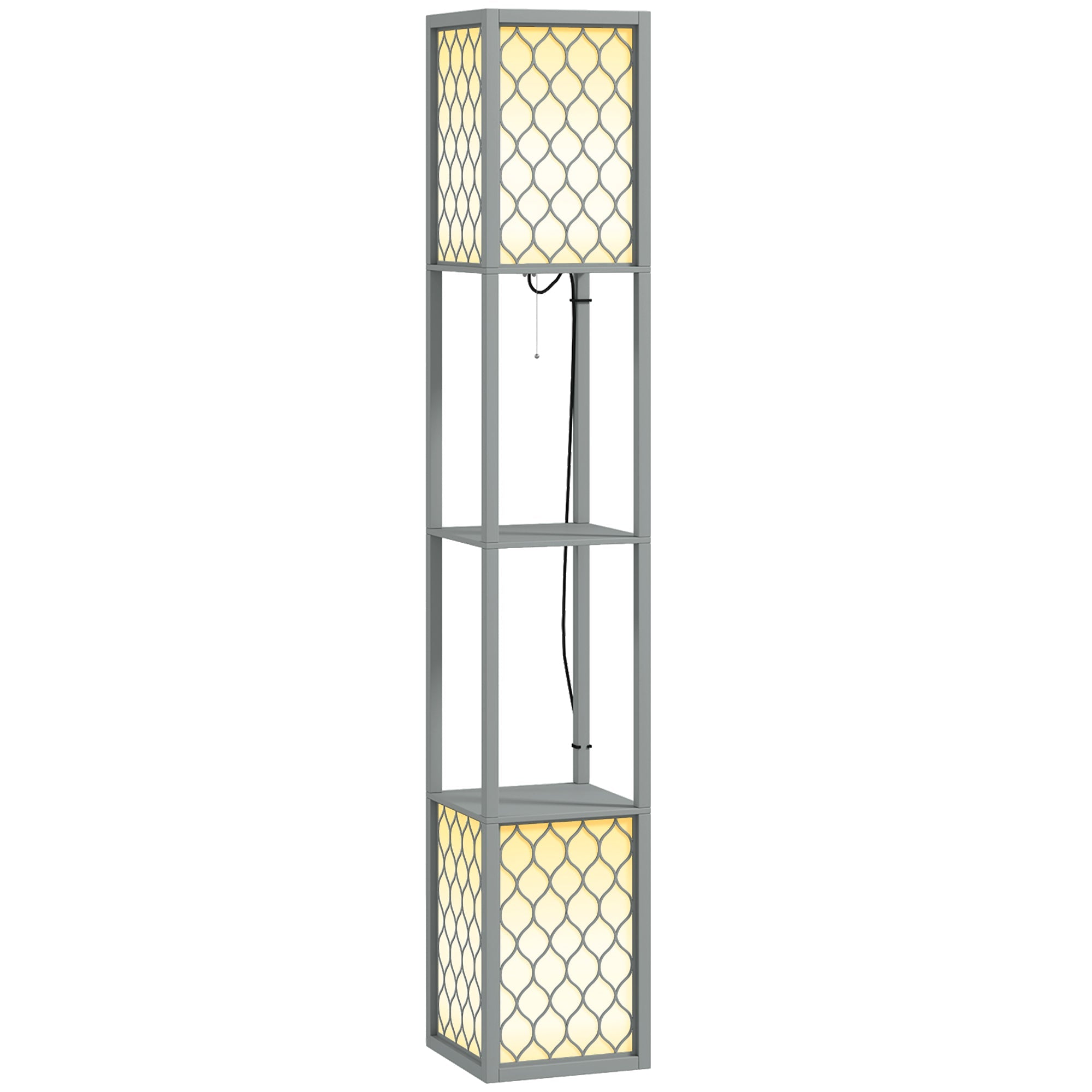 HOMCOM Floor Lamp with Shelves, Dual Light, Modern Tall Standing Lamps, with Pull Chain Switch (Bulb not Included), Light Grey 