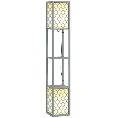 HOMCOM Floor Lamp with Shelves, Dual Light, Modern Tall Standing Lamps, with Pull Chain Switch (Bulb not Included), Light Grey 