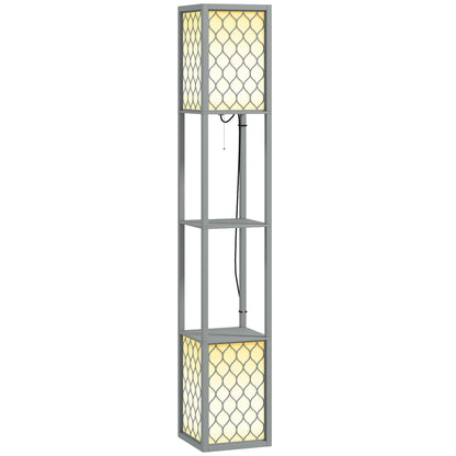 HOMCOM Floor Lamp with Shelves, Dual Light, Modern Tall Standing Lamps, with Pull Chain Switch (Bulb not Included), Light Grey 