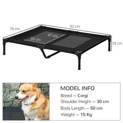 PawHut Large Raised Dog Bed Cat Elevated Lifted Cooling Portable Camping Basket Outdoor Indoor Mesh Pet Cot Metal Frame Black 