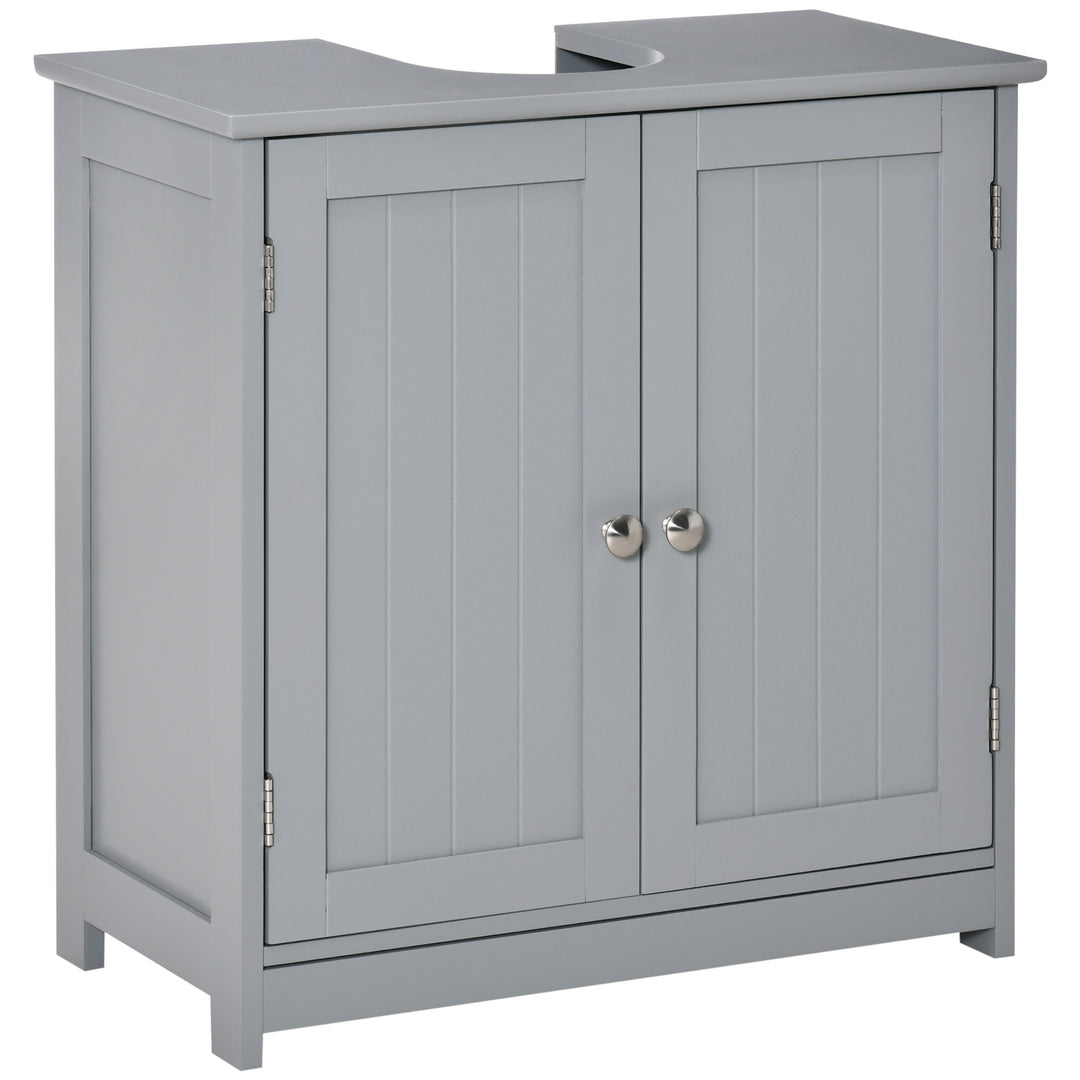 kleankin 60x60cm Under-Sink Storage Cabinet w/ Adjustable Shelf Handles Drain Hole Bathroom Cabinet Space Saver Organizer Grey 
