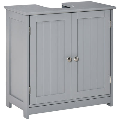 kleankin 60x60cm Under-Sink Storage Cabinet w/ Adjustable Shelf Handles Drain Hole Bathroom Cabinet Space Saver Organizer Grey 