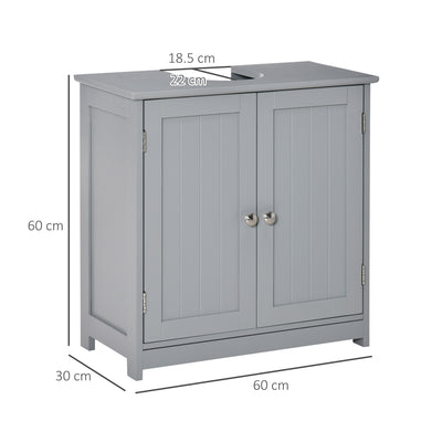 kleankin 60x60cm Under-Sink Storage Cabinet w/ Adjustable Shelf Handles Drain Hole Bathroom Cabinet Space Saver Organizer Grey 