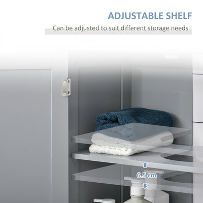 kleankin 60x60cm Under-Sink Storage Cabinet w/ Adjustable Shelf Handles Drain Hole Bathroom Cabinet Space Saver Organizer Grey 
