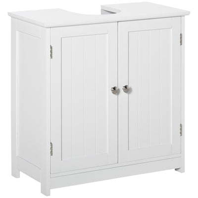 kleankin 60x60cm Under-Sink Storage Cabinet w/ Adjustable Shelf Handles Drain Hole Bathroom Cabinet Space Saver Organizer White 
