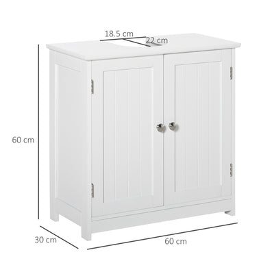 kleankin 60x60cm Under-Sink Storage Cabinet w/ Adjustable Shelf Handles Drain Hole Bathroom Cabinet Space Saver Organizer White 