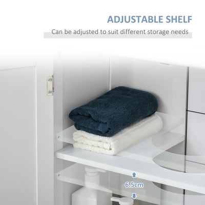 kleankin 60x60cm Under-Sink Storage Cabinet w/ Adjustable Shelf Handles Drain Hole Bathroom Cabinet Space Saver Organizer White 