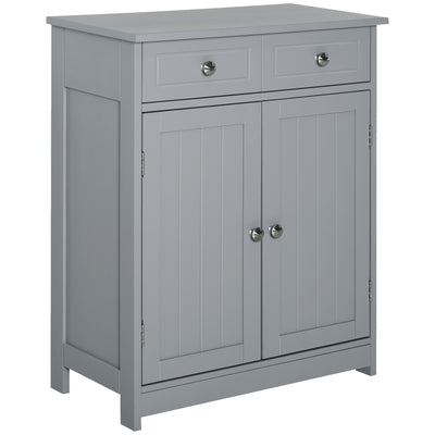 kleankin 75x60cm Freestanding Bathroom Storage Cabinet Unit w/ 2 Drawers Cupboard Adjustable Shelf Metal Handles Traditional Style Grey 
