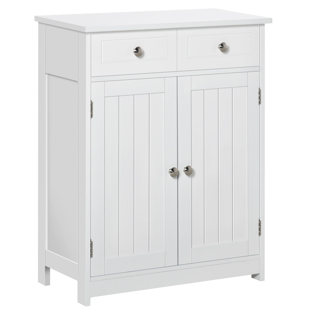 kleankin 75x60cm Freestanding Bathroom Storage Cabinet Unit w/ 2 Drawers Cupboard Adjustable Shelf Metal Handles Traditional Style White 