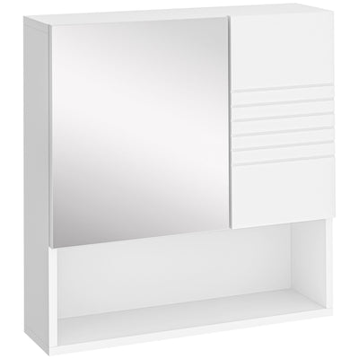 kleankin Bathroom Mirror Cabinet Wall-Mounted Storage w/ Double Door Adjustable Shelf - White 