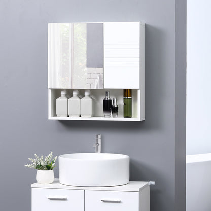 kleankin Bathroom Mirror Cabinet Wall-Mounted Storage w/ Double Door Adjustable Shelf - White 