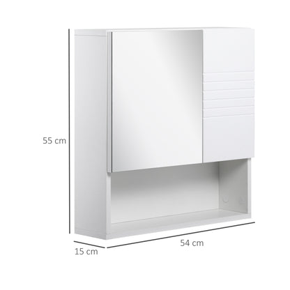 kleankin Bathroom Mirror Cabinet Wall-Mounted Storage w/ Double Door Adjustable Shelf - White 