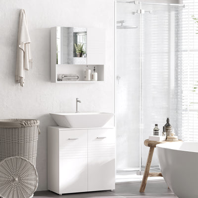 kleankin Bathroom Mirror Cabinet Wall-Mounted Storage w/ Double Door Adjustable Shelf - White 