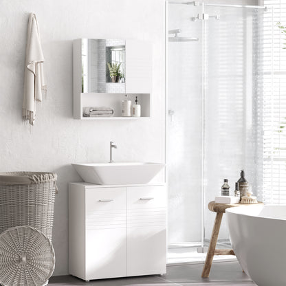 kleankin Bathroom Mirror Cabinet Wall-Mounted Storage w/ Double Door Adjustable Shelf - White 