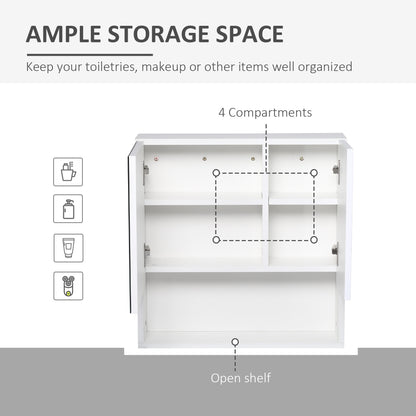 kleankin Bathroom Mirror Cabinet Wall-Mounted Storage w/ Double Door Adjustable Shelf - White 