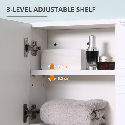 kleankin Bathroom Mirror Cabinet Wall-Mounted Storage w/ Double Door Adjustable Shelf - White 