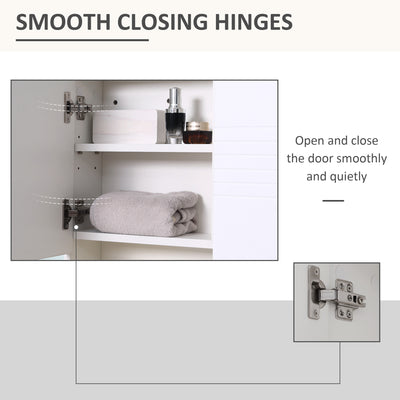 kleankin Bathroom Mirror Cabinet Wall-Mounted Storage w/ Double Door Adjustable Shelf - White 