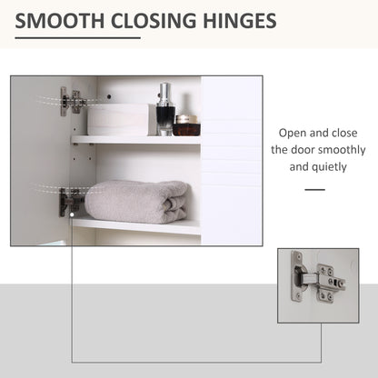 kleankin Bathroom Mirror Cabinet Wall-Mounted Storage w/ Double Door Adjustable Shelf - White 