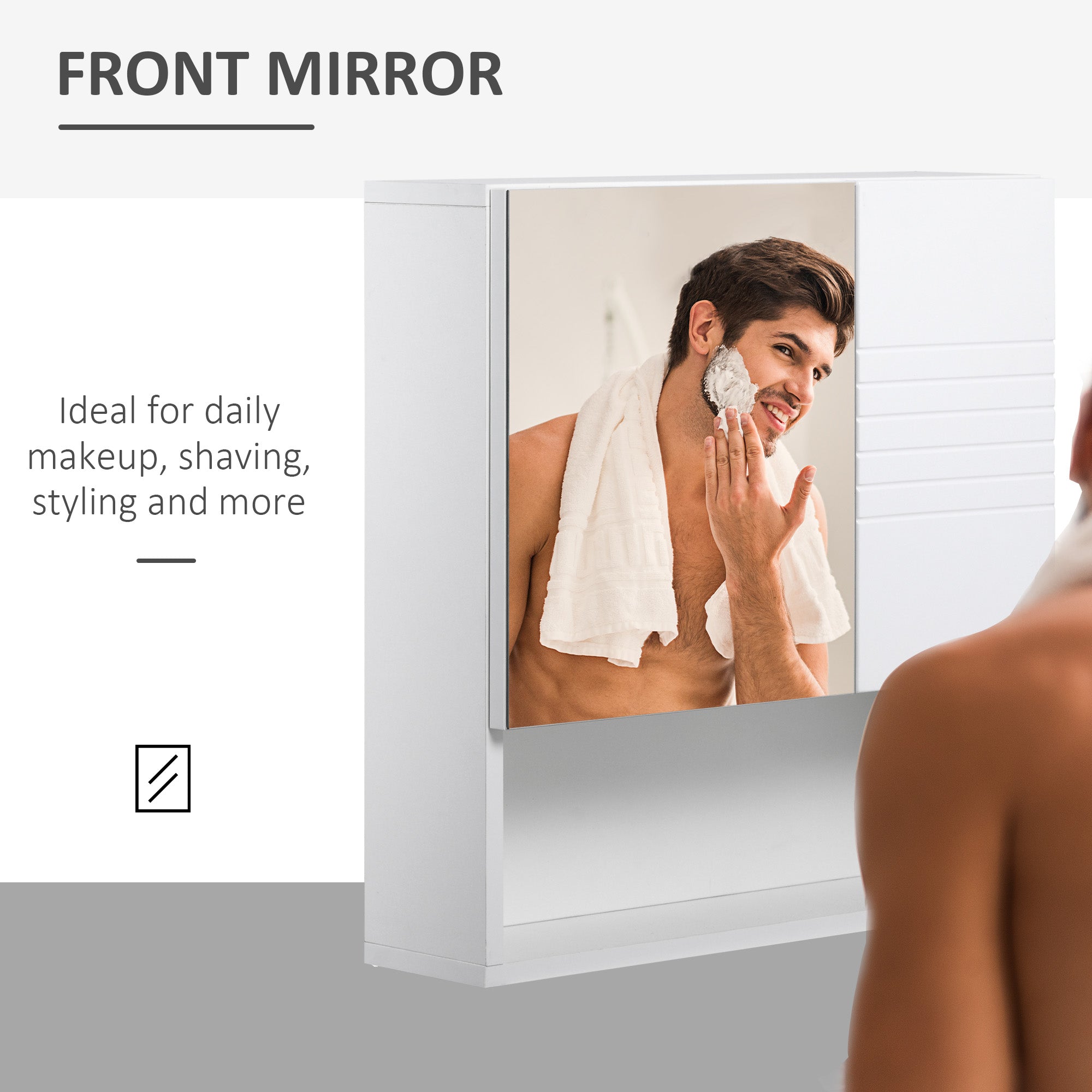 kleankin Bathroom Mirror Cabinet Wall-Mounted Storage w/ Double Door Adjustable Shelf - White 