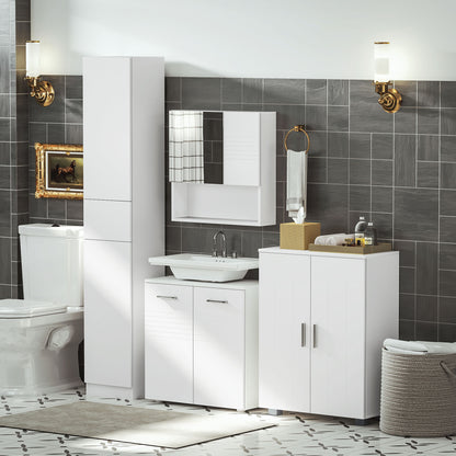 kleankin Bathroom Mirror Cabinet Wall-Mounted Storage w/ Double Door Adjustable Shelf - White 